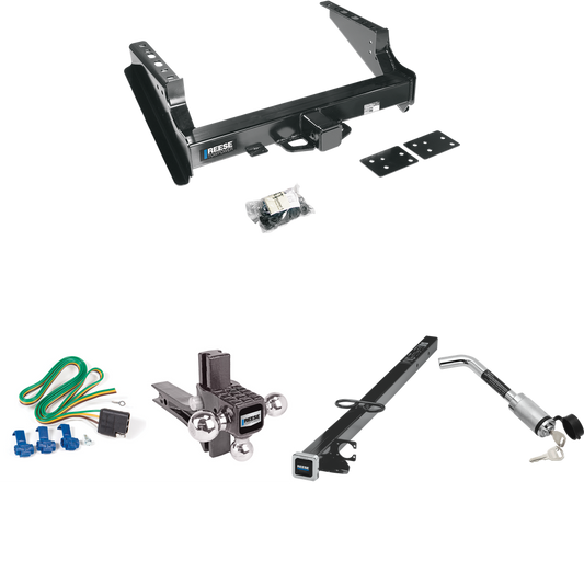 Fits 2008-2023 Ford F-450 Super Duty Trailer Hitch Tow PKG w/ 4-Flat Wiring Harness + 2-1/2" to 2" Adapter 41" Length + Adjustable Drop Rise Triple Ball Ball Mount 1-7/8" & 2" & 2-5/16" Trailer Balls + Hitch Lock (Excludes: Cab & Chassis Models) By R