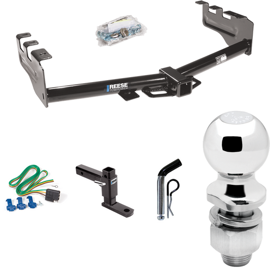 Fits 1999-2004 Chevrolet Silverado 2500 Trailer Hitch Tow PKG w/ 4-Flat Wiring + Adjustable Drop Rise Ball Mount + Pin/Clip + 2" Ball By Reese Towpower