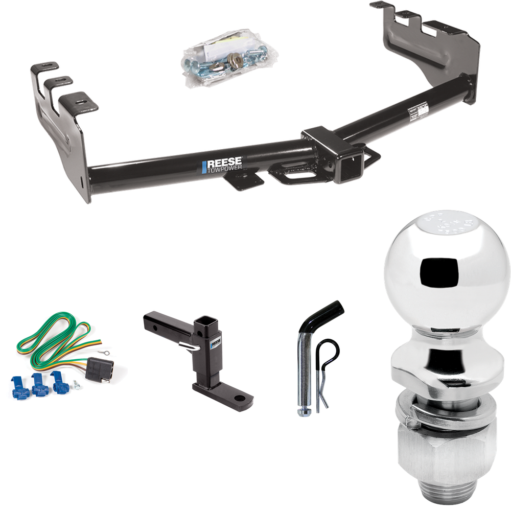 Fits 2001-2003 Chevrolet Silverado 1500 HD Trailer Hitch Tow PKG w/ 4-Flat Wiring + Adjustable Drop Rise Ball Mount + Pin/Clip + 2" Ball By Reese Towpower