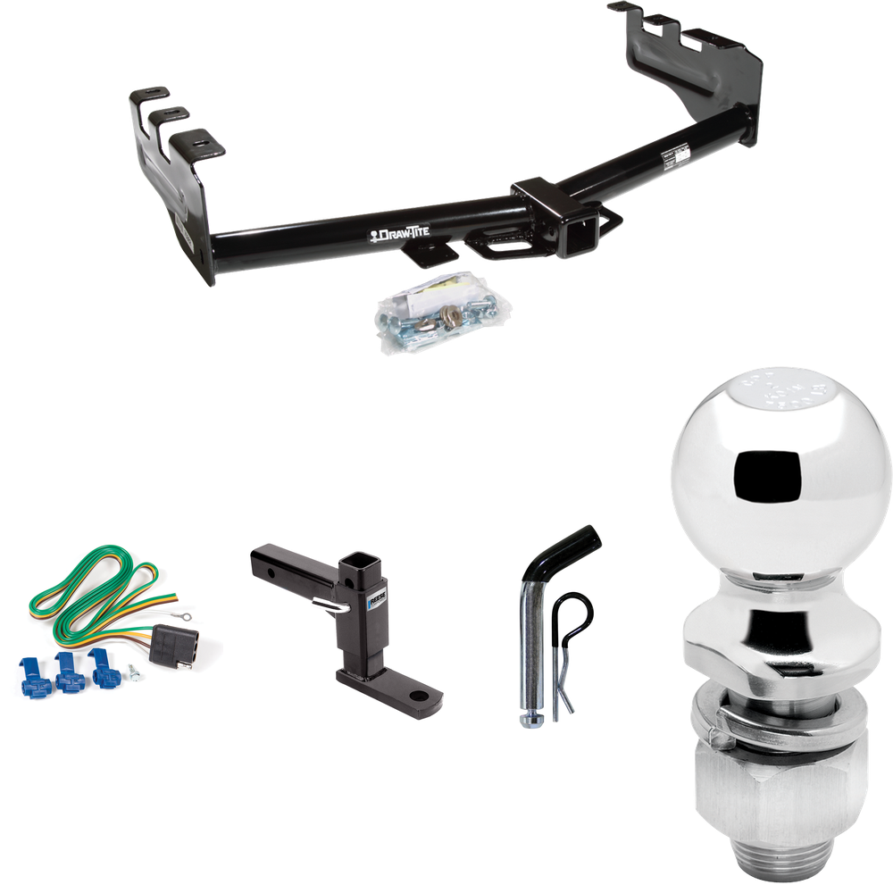 Fits 1999-2004 Chevrolet Silverado 2500 Trailer Hitch Tow PKG w/ 4-Flat Wiring + Adjustable Drop Rise Ball Mount + Pin/Clip + 2" Ball By Draw-Tite