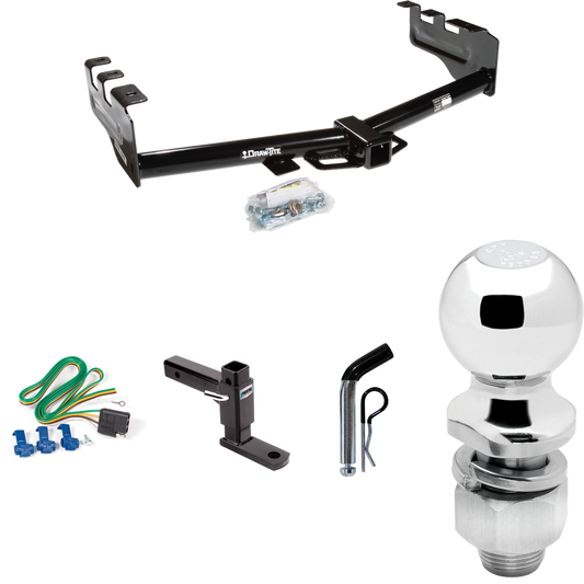 Fits 1999-2004 Chevrolet Silverado 2500 Trailer Hitch Tow PKG w/ 4-Flat Wiring + Adjustable Drop Rise Ball Mount + Pin/Clip + 2" Ball By Draw-Tite