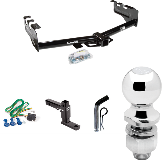 Fits 1999-2002 Chevrolet Silverado 1500 Trailer Hitch Tow PKG w/ 4-Flat Wiring + Adjustable Drop Rise Ball Mount + Pin/Clip + 2" Ball By Draw-Tite
