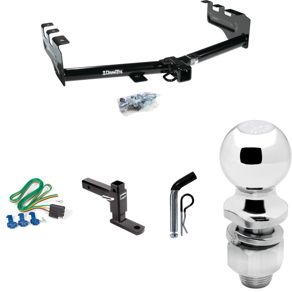 Fits 1999-2002 Chevrolet Silverado 1500 Trailer Hitch Tow PKG w/ 4-Flat Wiring + Adjustable Drop Rise Ball Mount + Pin/Clip + 2" Ball By Draw-Tite