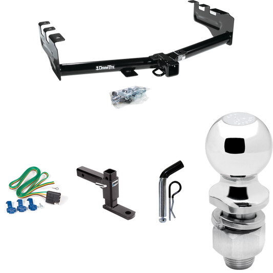 Fits 1999-2002 Chevrolet Silverado 1500 Trailer Hitch Tow PKG w/ 4-Flat Wiring + Adjustable Drop Rise Ball Mount + Pin/Clip + 2" Ball By Draw-Tite