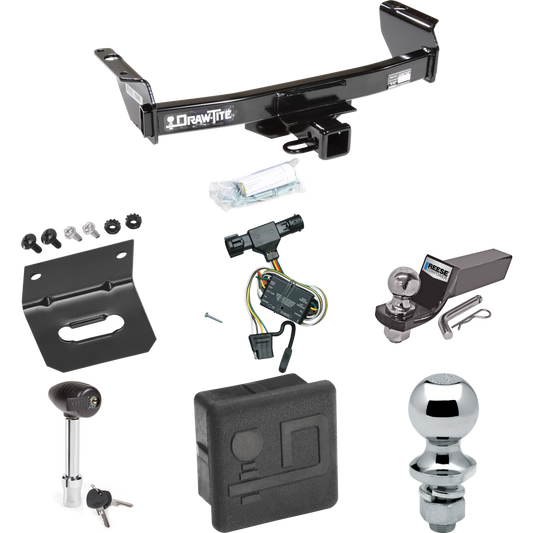 Fits 1994-2009 Mazda B4000 Trailer Hitch Tow PKG w/ 4-Flat Wiring + Starter Kit Ball Mount w/ 2" Drop & 2" Ball + 1-7/8" Ball + Wiring Bracket + Hitch Lock + Hitch Cover By Draw-Tite