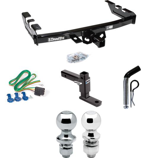 Fits 2005-2007 GMC Sierra 1500 HD Trailer Hitch Tow PKG w/ 4-Flat Wiring + Adjustable Drop Rise Ball Mount + Pin/Clip + 2" Ball + 1-7/8" Ball (For (Classic) Models) By Draw-Tite