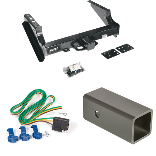 Fits 2008-2023 Ford F-450 Super Duty Trailer Hitch Tow PKG w/ 4-Flat Wiring Harness + 2-1/2" to 2" Adapter 6" Length (Excludes: Cab & Chassis Models) By Reese Towpower