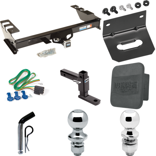 Fits 2003-2007 GMC Sierra 1500 Trailer Hitch Tow PKG w/ 4-Flat Wiring + Adjustable Drop Rise Ball Mount + Pin/Clip + 2" Ball + 1-7/8" Ball + Wiring Bracket + Hitch Cover (For (Classic) Models) By Reese Towpower