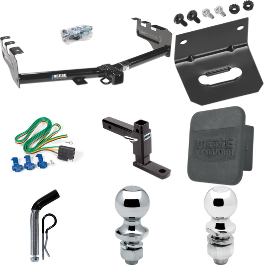 Fits 2005-2007 Chevrolet Silverado 1500 HD Trailer Hitch Tow PKG w/ 4-Flat Wiring + Adjustable Drop Rise Ball Mount + Pin/Clip + 2" Ball + 1-7/8" Ball + Wiring Bracket + Hitch Cover (For (Classic) Models) By Reese Towpower