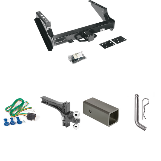 Fits 2008-2016 Ford F-450 Super Duty Trailer Hitch Tow PKG w/ 4-Flat Wiring Harness + 2-1/2" to 2" Adapter 6" Length + Adjustable Drop Rise Dual Ball Ball Mount 2" & 2-5/16" Trailer Balls + Pin/Clip (Excludes: Cab & Chassis Models) By Draw-Tite