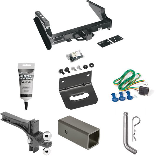 Fits 1999-2016 Ford F-250 Super Duty Trailer Hitch Tow PKG w/ 4-Flat Wiring Harness + 2-1/2" to 2" Adapter 6" Length + Adjustable Drop Rise Dual Ball Ball Mount 2" & 2-5/16" Trailer Balls + Pin/Clip + Wiring Bracket + Electric Grease (Excludes: Cab &