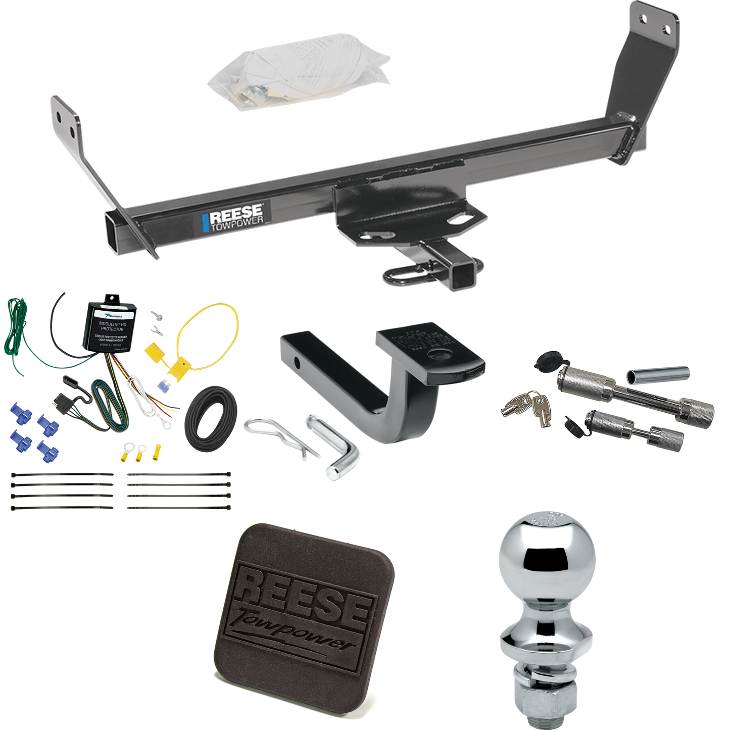 Fits 2011-2011 Chrysler 200 Trailer Hitch Tow PKG w/ 4-Flat Wiring Harness + Draw-Bar + 1-7/8" Ball + Hitch Cover + Dual Hitch & Coupler Locks (For Convertible Models) By Reese Towpower