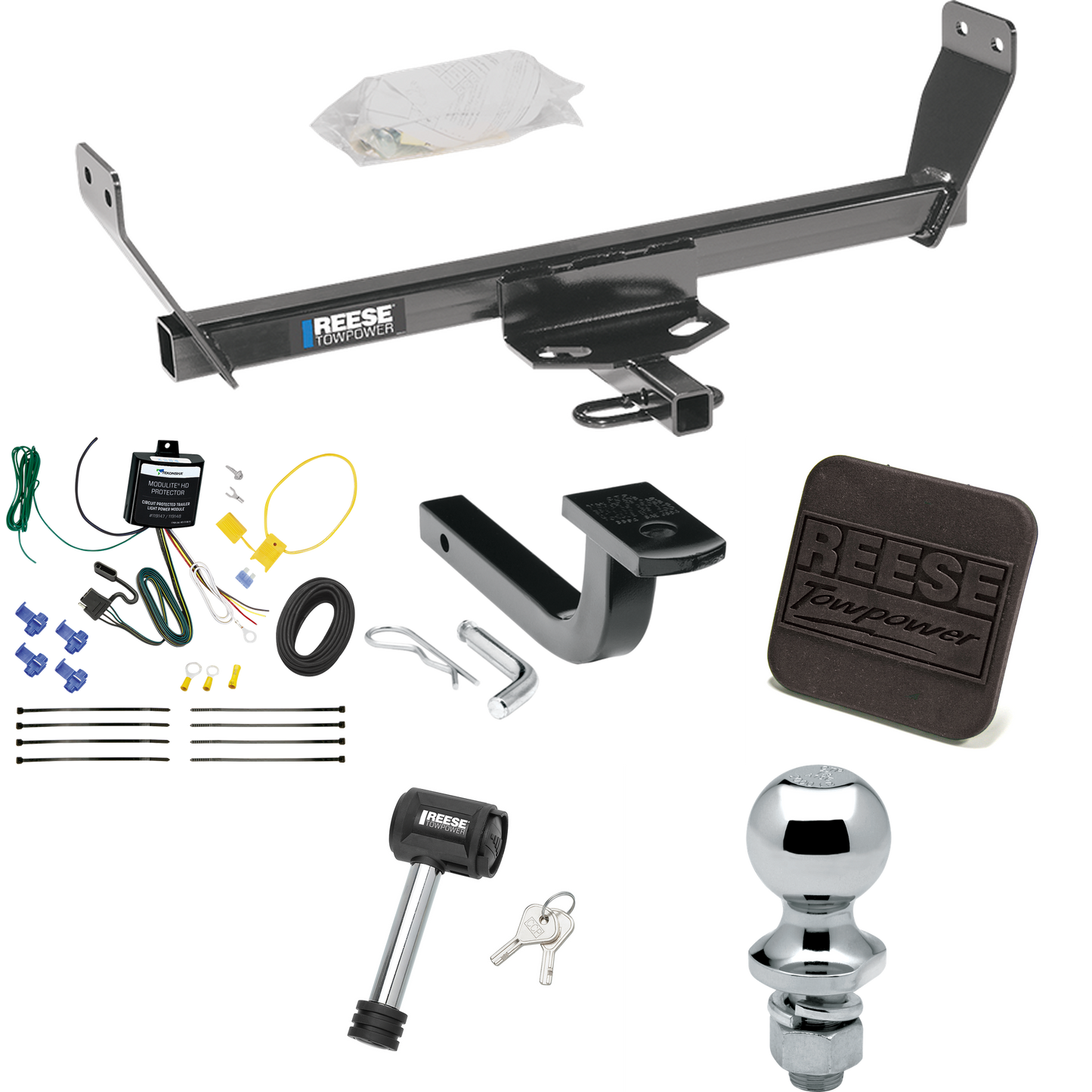 Fits 2008-2011 Dodge Avenger Trailer Hitch Tow PKG w/ 4-Flat Wiring Harness + Draw-Bar + 1-7/8" Ball + Hitch Cover + Hitch Lock By Reese Towpower