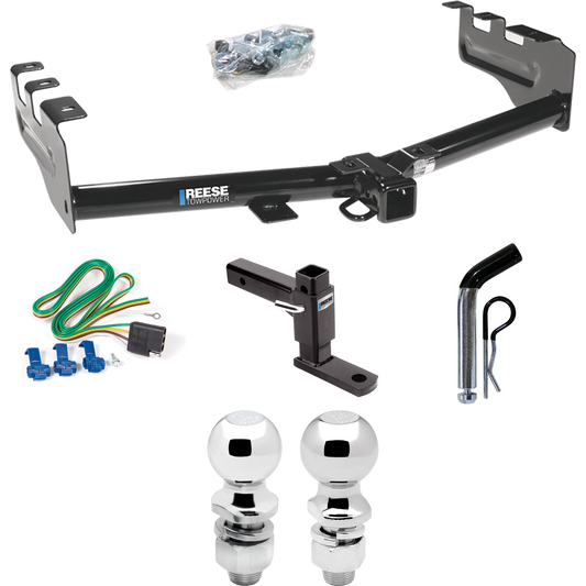 Fits 1999-2004 Chevrolet Silverado 2500 Trailer Hitch Tow PKG w/ 4-Flat Wiring + Adjustable Drop Rise Ball Mount + Pin/Clip + 2" Ball + 2-5/16" Ball By Reese Towpower