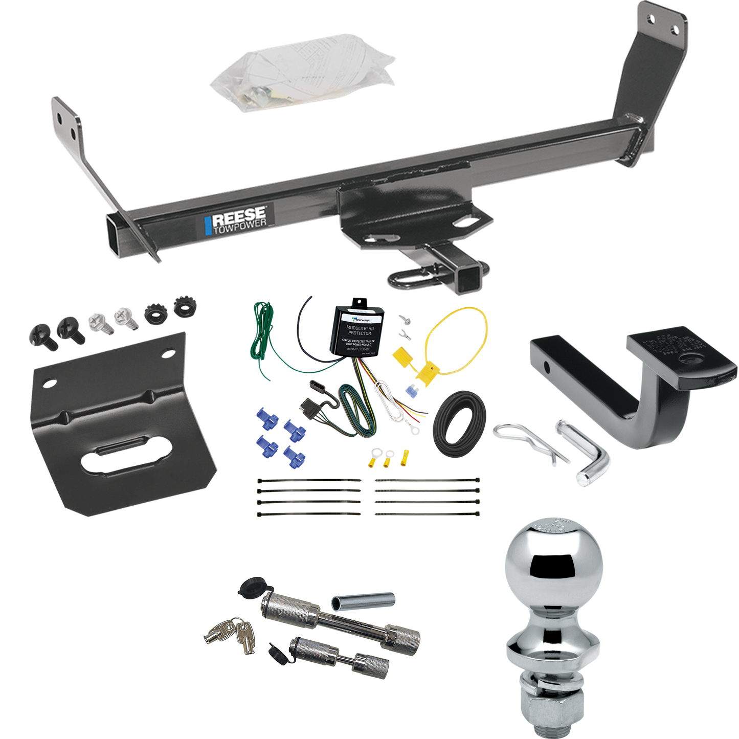 Fits 2007-2010 Chrysler Sebring Trailer Hitch Tow PKG w/ 4-Flat Wiring Harness + Draw-Bar + 1-7/8" Ball + Wiring Bracket + Dual Hitch & Coupler Locks (For Convertible Models) By Reese Towpower