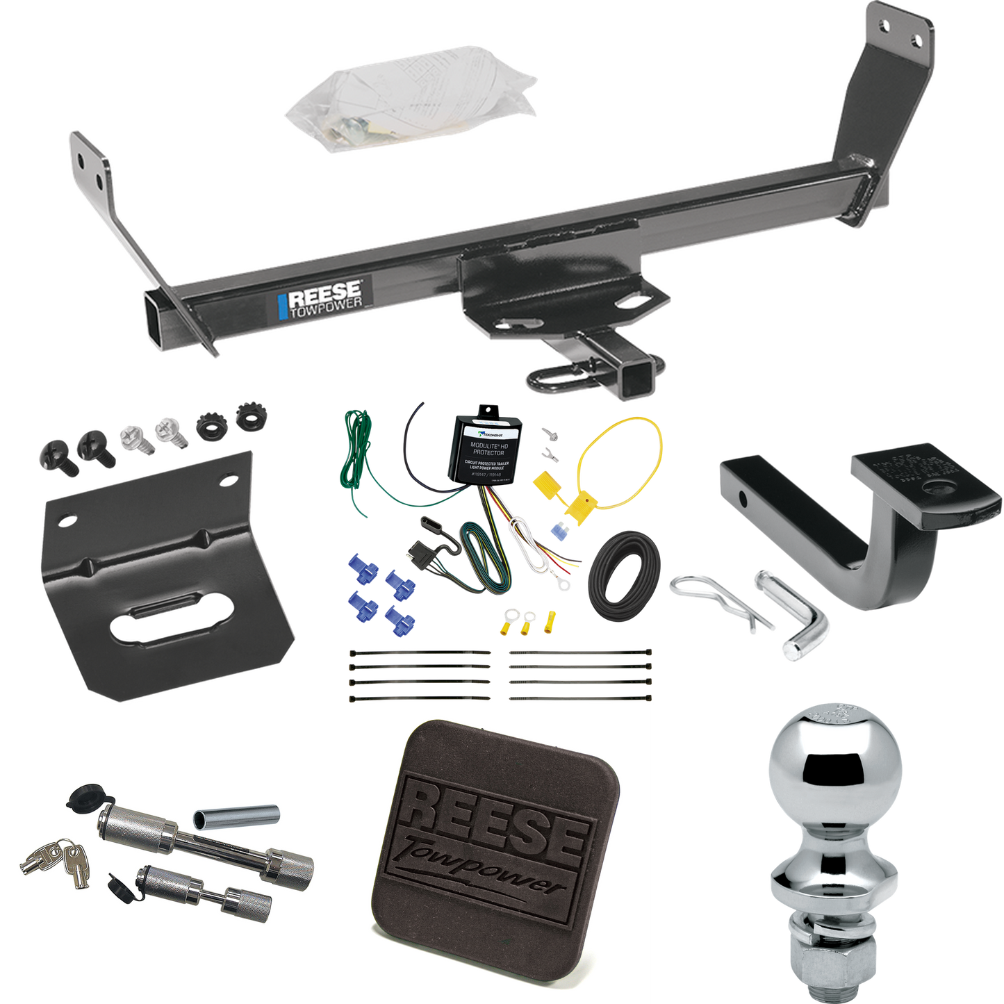 Fits 2007-2010 Chrysler Sebring Trailer Hitch Tow PKG w/ 4-Flat Wiring Harness + Draw-Bar + 1-7/8" Ball + Wiring Bracket + Hitch Cover + Dual Hitch & Coupler Locks (For Convertible Models) By Reese Towpower