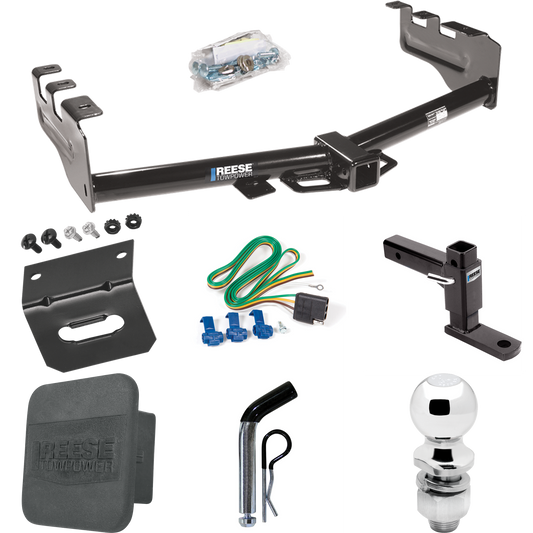 Fits 2005-2007 GMC Sierra 1500 HD Trailer Hitch Tow PKG w/ 4-Flat Wiring + Adjustable Drop Rise Ball Mount + Pin/Clip + 2" Ball + Wiring Bracket + Hitch Cover (For (Classic) Models) By Reese Towpower