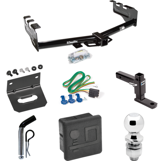 Fits 2005-2007 Chevrolet Silverado 1500 HD Trailer Hitch Tow PKG w/ 4-Flat Wiring + Adjustable Drop Rise Ball Mount + Pin/Clip + 2" Ball + Wiring Bracket + Hitch Cover (For (Classic) Models) By Draw-Tite