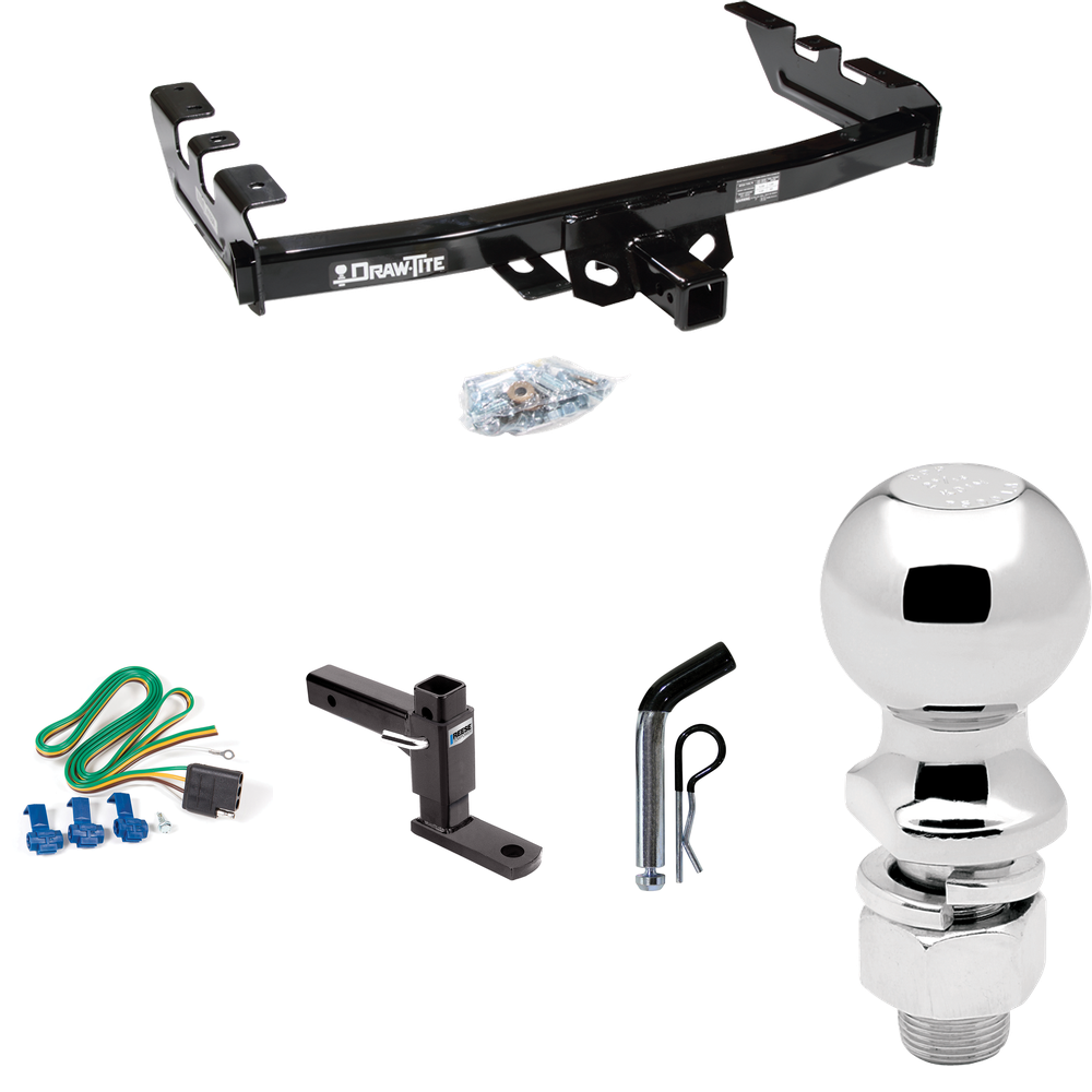 Fits 1999-2004 Chevrolet Silverado 2500 Trailer Hitch Tow PKG w/ 4-Flat Wiring + Adjustable Drop Rise Ball Mount + Pin/Clip + 2-5/16" Ball By Draw-Tite