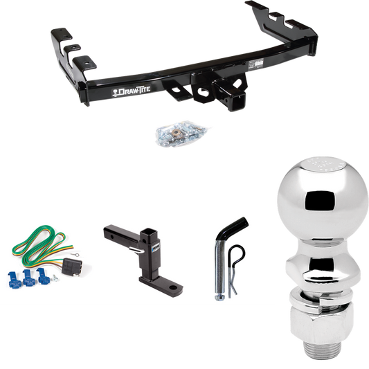 Fits 1999-2004 Chevrolet Silverado 2500 Trailer Hitch Tow PKG w/ 4-Flat Wiring + Adjustable Drop Rise Ball Mount + Pin/Clip + 2-5/16" Ball By Draw-Tite