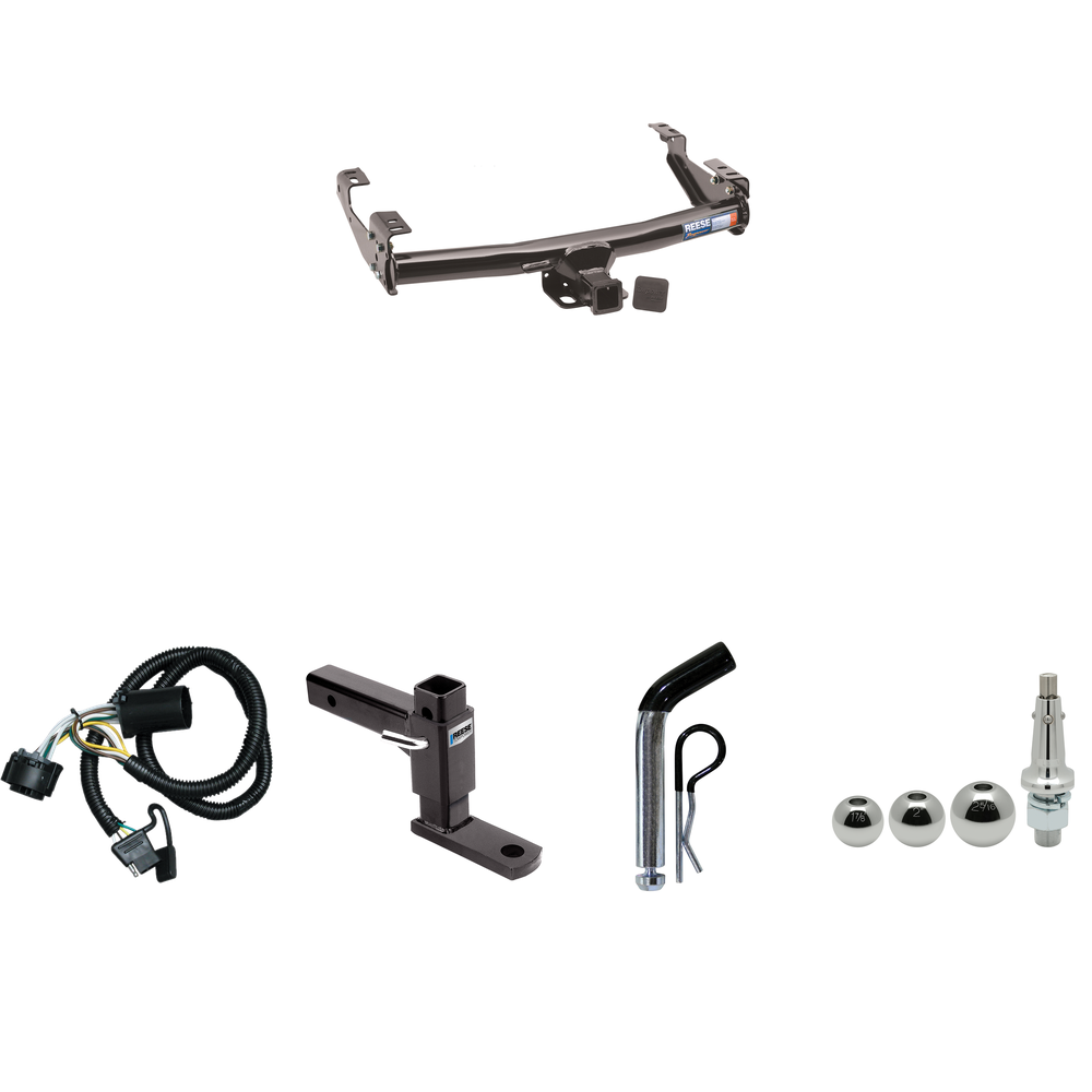 Fits 2007-2007 GMC Sierra 1500 HD Trailer Hitch Tow PKG w/ 4-Flat Wiring + Adjustable Drop Rise Ball Mount + Pin/Clip + Inerchangeable 1-7/8" & 2" & 2-5/16" Balls (For (Classic), 6.6 ft. Bed Models) By Reese Towpower