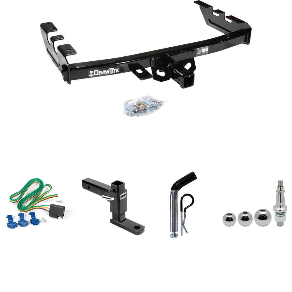 Se adapta al paquete de enganche de remolque GMC Sierra 1500 HD 2001-2003 con 4 cables planos + soporte de bola ajustable + pasador/clip + bolas intercambiables de 1-7/8" y 2" y 2-5/16" por sorteo. tite