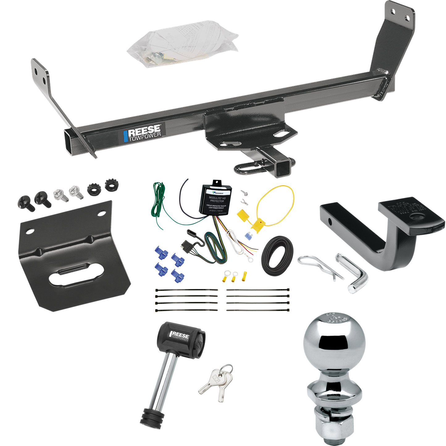 Fits 2007-2010 Chrysler Sebring Trailer Hitch Tow PKG w/ 4-Flat Wiring Harness + Draw-Bar + 2" Ball + Wiring Bracket + Hitch Lock (For Convertible Models) By Reese Towpower