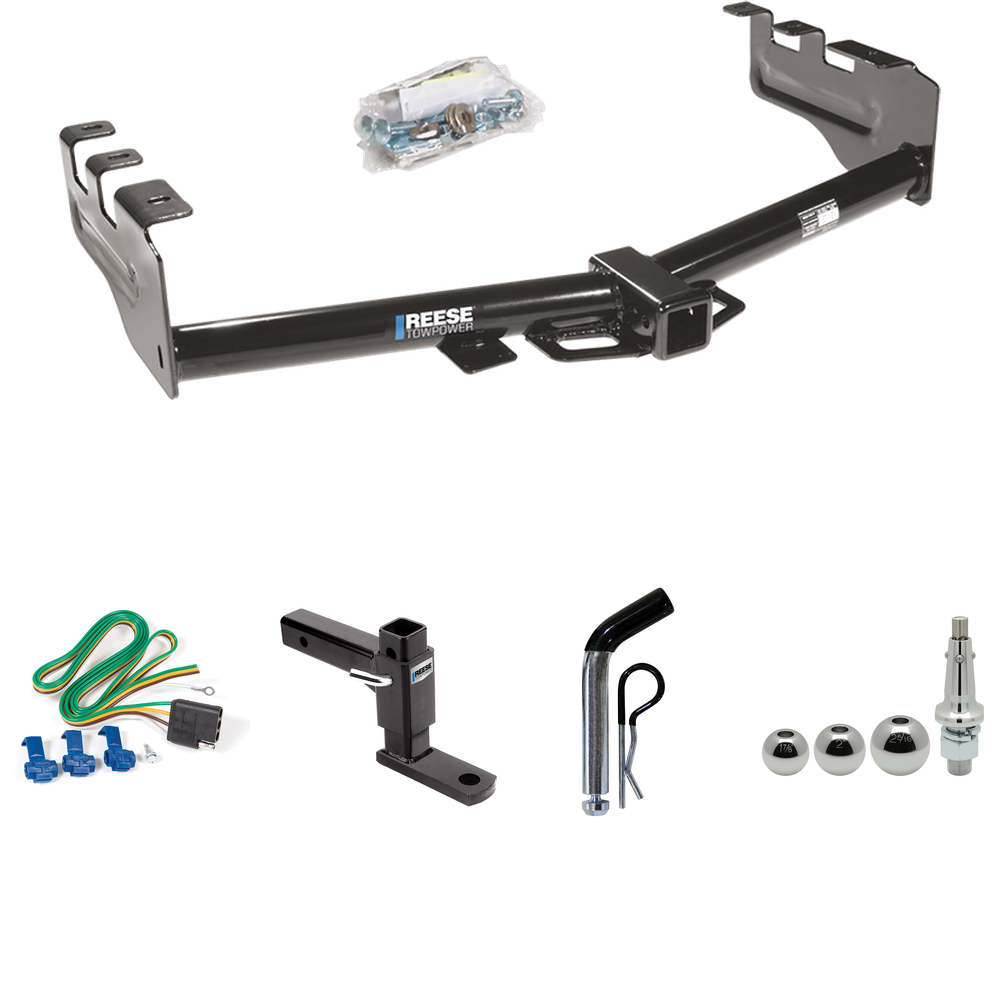 Fits 2005-2007 Chevrolet Silverado 1500 HD Trailer Hitch Tow PKG w/ 4-Flat Wiring + Adjustable Drop Rise Ball Mount + Pin/Clip + Inerchangeable 1-7/8" & 2" & 2-5/16" Balls (For (Classic) Models) By Reese Towpower