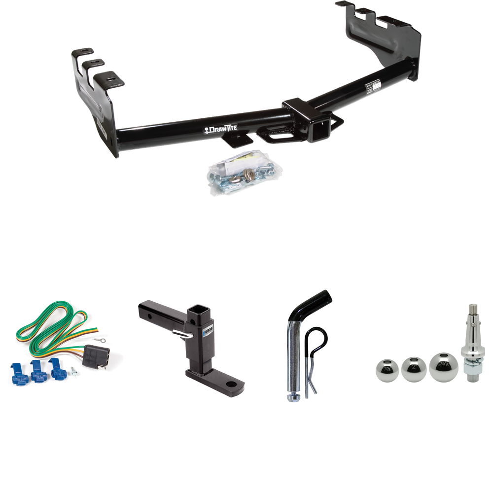 Fits 2001-2003 Chevrolet Silverado 1500 HD Trailer Hitch Tow PKG w/ 4-Flat Wiring + Adjustable Drop Rise Ball Mount + Pin/Clip + Inerchangeable 1-7/8" & 2" & 2-5/16" Balls By Draw-Tite