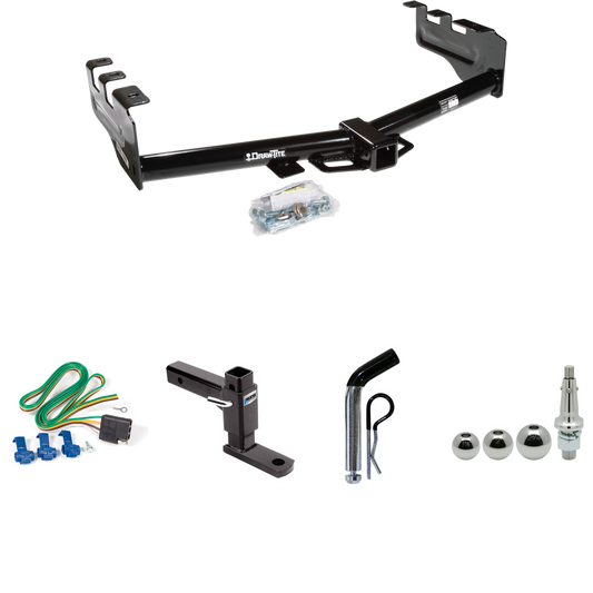 Fits 2001-2003 Chevrolet Silverado 1500 HD Trailer Hitch Tow PKG w/ 4-Flat Wiring + Adjustable Drop Rise Ball Mount + Pin/Clip + Inerchangeable 1-7/8" & 2" & 2-5/16" Balls By Draw-Tite