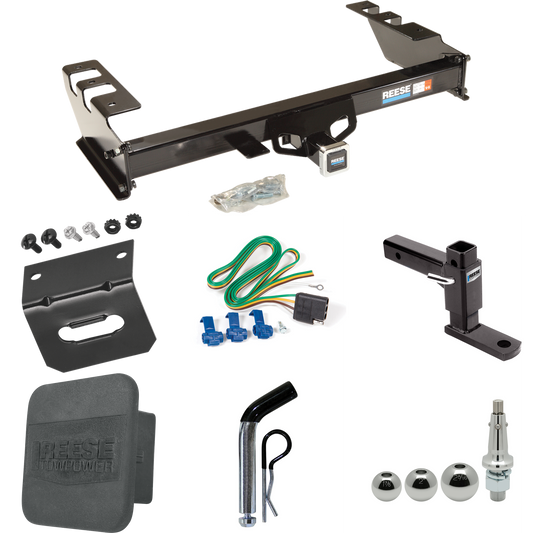 Fits 2003-2007 GMC Sierra 1500 Trailer Hitch Tow PKG w/ 4-Flat Wiring + Adjustable Drop Rise Ball Mount + Pin/Clip + Inerchangeable 1-7/8" & 2" & 2-5/16" Balls + Wiring Bracket + Hitch Cover (For (Classic) Models) By Reese Towpower