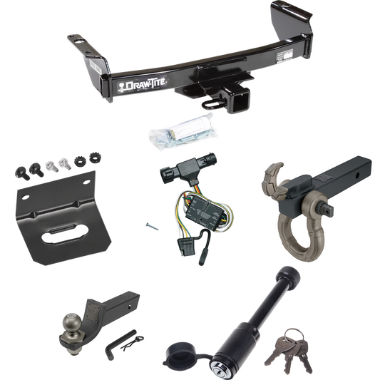 Fits 1994-2008 Mazda B3000 Trailer Hitch Tow PKG w/ 4-Flat Wiring + Interlock Tactical Starter Kit w/ 2" Drop & 2" Ball + Tactical Hook & Shackle Mount + Tactical Dogbone Lock + Wiring Bracket By Draw-Tite