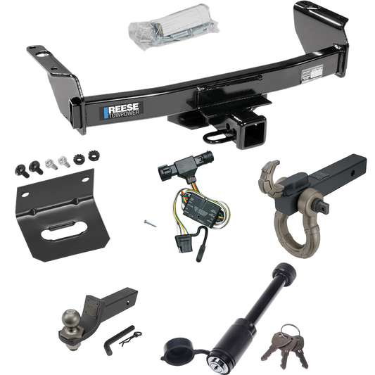 Fits 1994-1997 Mazda B2300 Trailer Hitch Tow PKG w/ 4-Flat Wiring + Interlock Tactical Starter Kit w/ 2" Drop & 2" Ball + Tactical Hook & Shackle Mount + Tactical Dogbone Lock + Wiring Bracket By Reese Towpower