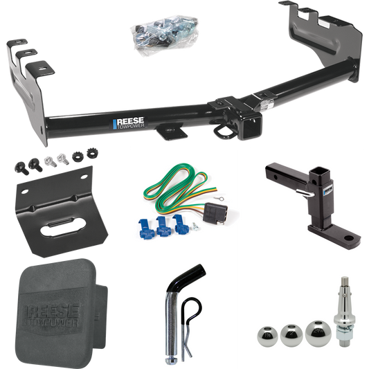 Fits 2005-2007 Chevrolet Silverado 1500 HD Trailer Hitch Tow PKG w/ 4-Flat Wiring + Adjustable Drop Rise Ball Mount + Pin/Clip + Inerchangeable 1-7/8" & 2" & 2-5/16" Balls + Wiring Bracket + Hitch Cover (For (Classic) Models) By Reese Towpower