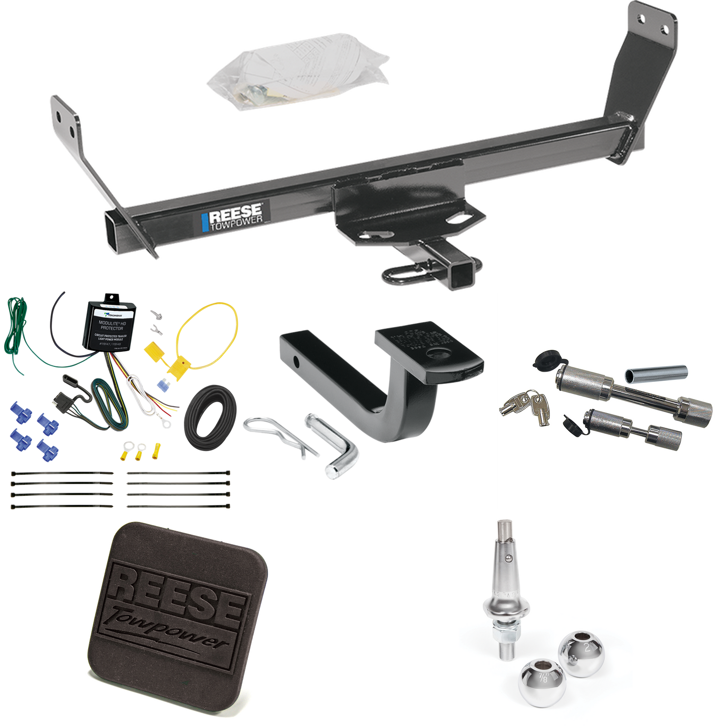 Fits 2007-2010 Chrysler Sebring Trailer Hitch Tow PKG w/ 4-Flat Wiring Harness + Draw-Bar + Interchangeable 1-7/8" & 2" Balls + Hitch Cover + Dual Hitch & Coupler Locks (For Convertible Models) By Reese Towpower