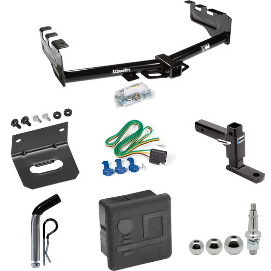 Fits 2005-2007 Chevrolet Silverado 1500 HD Trailer Hitch Tow PKG w/ 4-Flat Wiring + Adjustable Drop Rise Ball Mount + Pin/Clip + Inerchangeable 1-7/8" & 2" & 2-5/16" Balls + Wiring Bracket + Hitch Cover (For (Classic) Models) By Draw-Tite