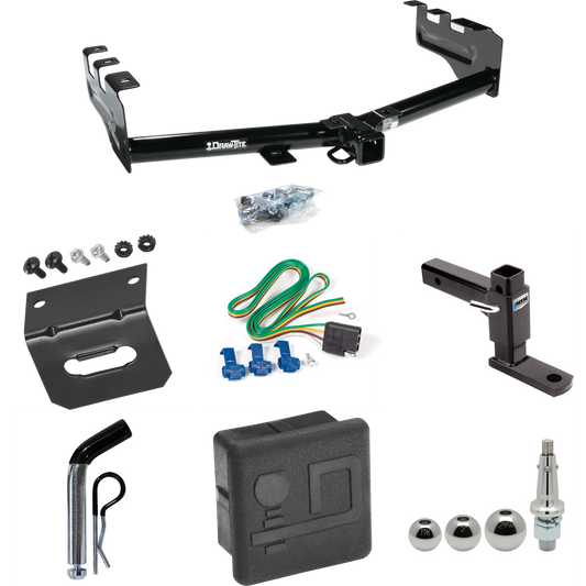 Fits 2005-2007 GMC Sierra 1500 HD Trailer Hitch Tow PKG w/ 4-Flat Wiring + Adjustable Drop Rise Ball Mount + Pin/Clip + Inerchangeable 1-7/8" & 2" & 2-5/16" Balls + Wiring Bracket + Hitch Cover (For (Classic) Models) By Draw-Tite