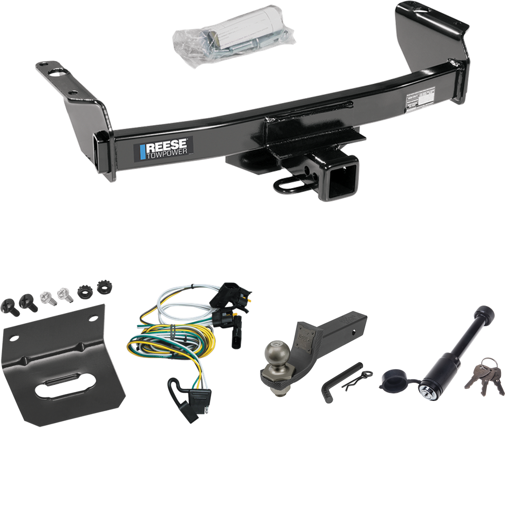 Fits 2000-2003 Ford Ranger Trailer Hitch Tow PKG w/ 4-Flat Wiring + Interlock Tactical Starter Kit w/ 2" Drop & 2" Ball + Tactical Dogbone Lock + Wiring Bracket By Reese Towpower