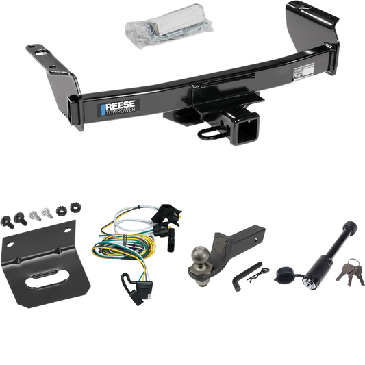 Fits 2000-2003 Ford Ranger Trailer Hitch Tow PKG w/ 4-Flat Wiring + Interlock Tactical Starter Kit w/ 2" Drop & 2" Ball + Tactical Dogbone Lock + Wiring Bracket By Reese Towpower