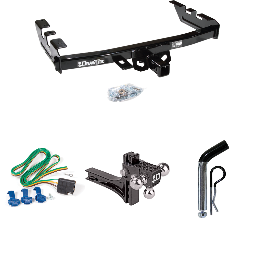 Fits 2001-2003 Chevrolet Silverado 1500 HD Trailer Hitch Tow PKG w/ 4-Flat Wiring + Adjustable Drop Rise Triple Ball Ball Mount 1-7/8" & 2" & 2-5/16" Trailer Balls + Pin/Clip By Draw-Tite