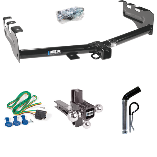 Fits 1999-2002 Chevrolet Silverado 1500 Trailer Hitch Tow PKG w/ 4-Flat Wiring + Adjustable Drop Rise Triple Ball Ball Mount 1-7/8" & 2" & 2-5/16" Trailer Balls + Pin/Clip By Reese Towpower