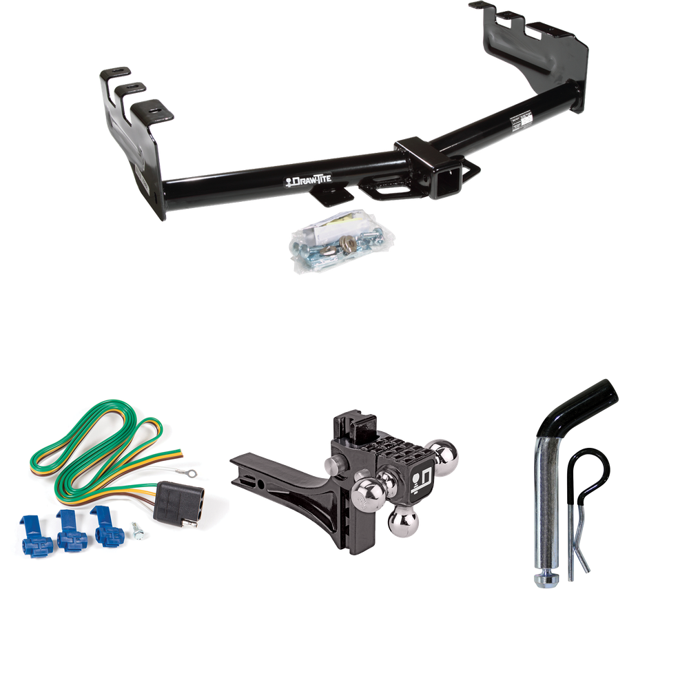 Fits 2001-2003 Chevrolet Silverado 1500 HD Trailer Hitch Tow PKG w/ 4-Flat Wiring + Adjustable Drop Rise Triple Ball Ball Mount 1-7/8" & 2" & 2-5/16" Trailer Balls + Pin/Clip By Draw-Tite