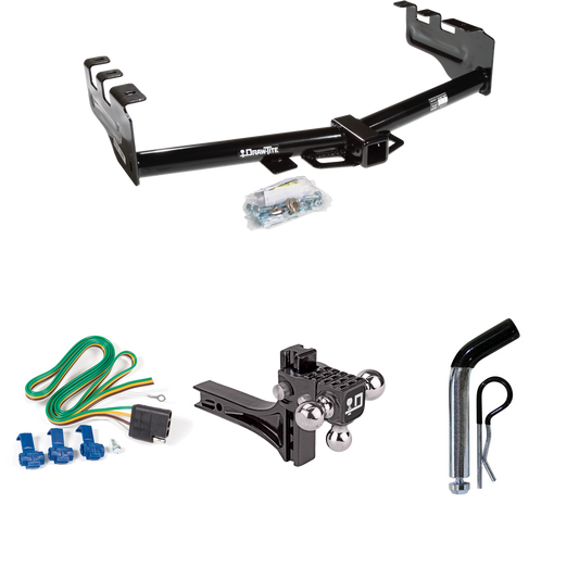 Fits 2001-2003 Chevrolet Silverado 1500 HD Trailer Hitch Tow PKG w/ 4-Flat Wiring + Adjustable Drop Rise Triple Ball Ball Mount 1-7/8" & 2" & 2-5/16" Trailer Balls + Pin/Clip By Draw-Tite