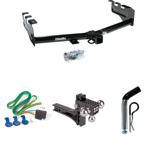 Fits 1999-2002 GMC Sierra 1500 Trailer Hitch Tow PKG w/ 4-Flat Wiring + Adjustable Drop Rise Triple Ball Ball Mount 1-7/8" & 2" & 2-5/16" Trailer Balls + Pin/Clip By Draw-Tite