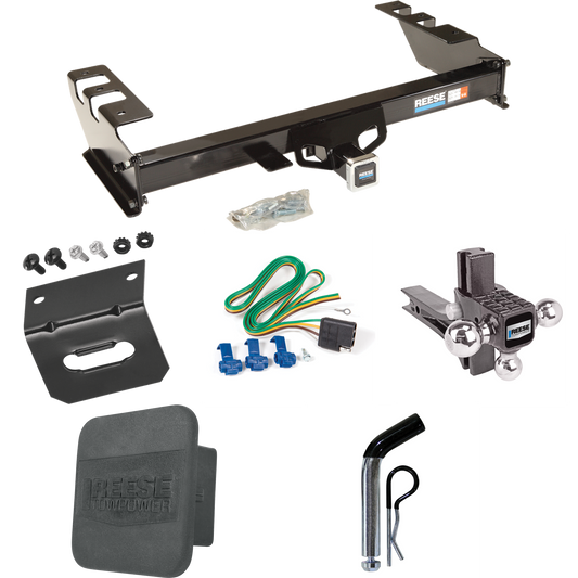 Fits 2003-2007 GMC Sierra 1500 Trailer Hitch Tow PKG w/ 4-Flat Wiring + Adjustable Drop Rise Triple Ball Ball Mount 1-7/8" & 2" & 2-5/16" Trailer Balls + Pin/Clip + Wiring Bracket + Hitch Cover (For (Classic) Models) By Reese Towpower