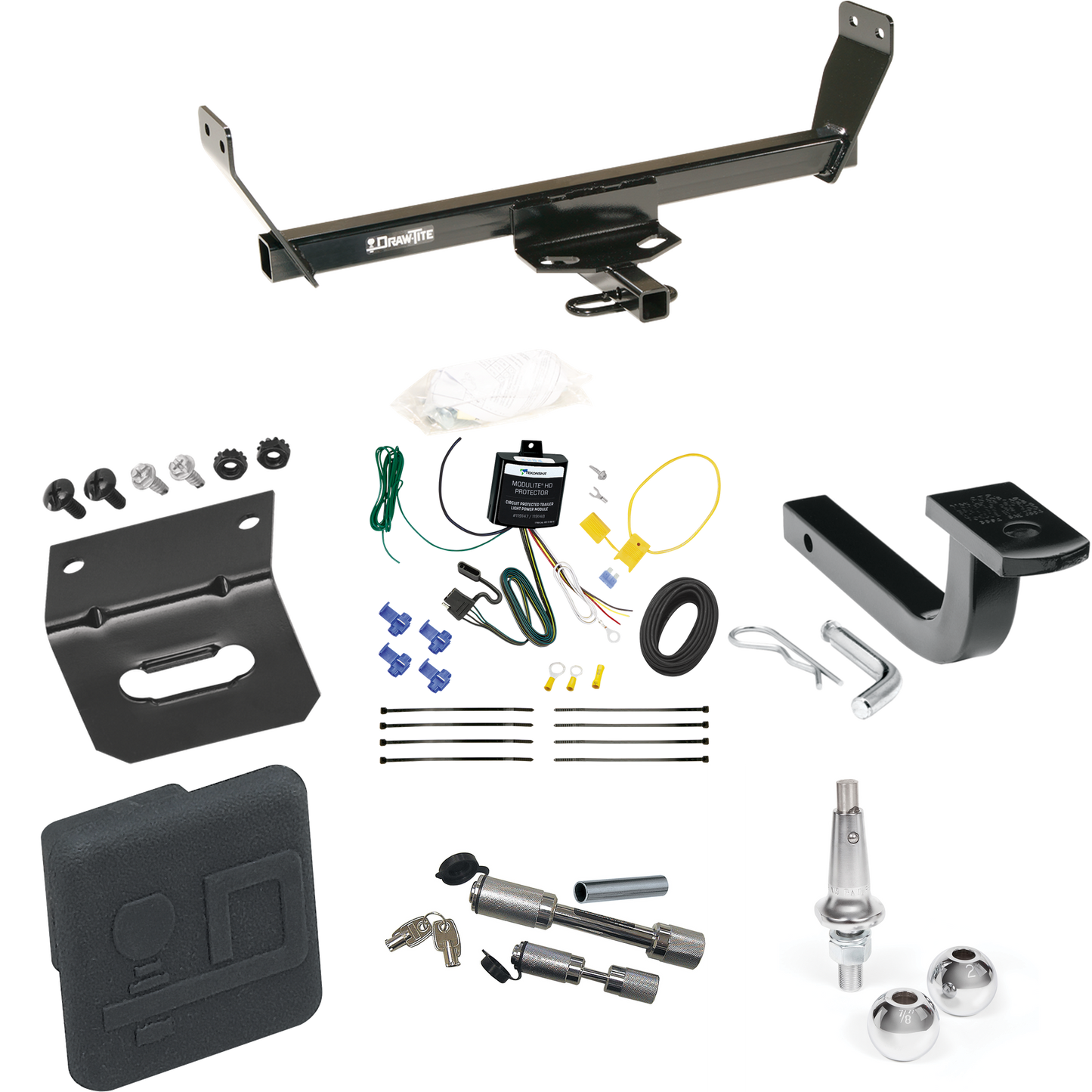 Fits 2007-2010 Chrysler Sebring Trailer Hitch Tow PKG w/ 4-Flat Wiring Harness + Draw-Bar + Interchangeable 1-7/8" & 2" Balls + Wiring Bracket + Hitch Cover + Dual Hitch & Coupler Locks (Excludes: Convertible Models) By Draw-Tite