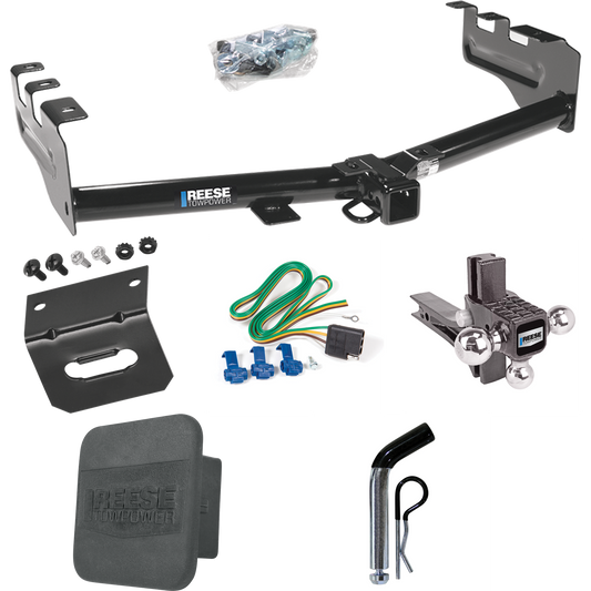 Fits 2005-2007 GMC Sierra 1500 HD Trailer Hitch Tow PKG w/ 4-Flat Wiring + Adjustable Drop Rise Triple Ball Ball Mount 1-7/8" & 2" & 2-5/16" Trailer Balls + Pin/Clip + Wiring Bracket + Hitch Cover (For (Classic) Models) By Reese Towpower