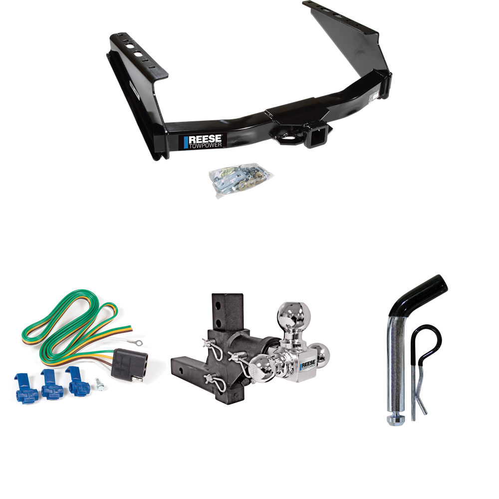 Fits 1999-2023 Ford F-350 Super Duty Trailer Hitch Tow PKG w/ 4-Flat Wiring Harness + Adjustable Drop Rise Triple Ball Ball Mount 1-7/8" & 2" & 2-5/16" Trailer Balls + Pin/Clip (Excludes: Cab & Chassis Models) By Reese Towpower