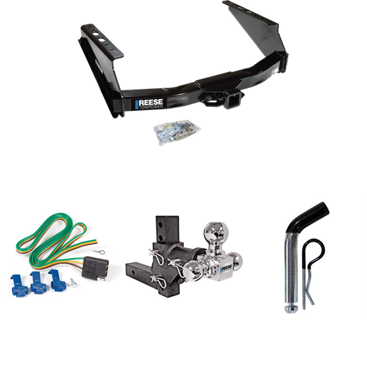 Fits 1999-2023 Ford F-350 Super Duty Trailer Hitch Tow PKG w/ 4-Flat Wiring Harness + Adjustable Drop Rise Triple Ball Ball Mount 1-7/8" & 2" & 2-5/16" Trailer Balls + Pin/Clip (Excludes: Cab & Chassis Models) By Reese Towpower