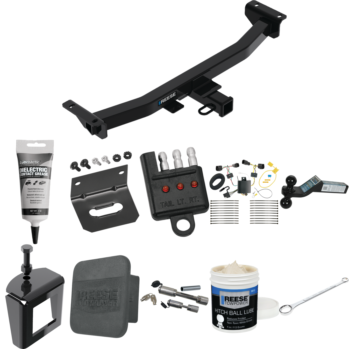 Fits 2019-2023 Ford Ranger Trailer Hitch Tow PKG w/ 4-Flat Wiring + Dual Ball Ball Mount 2" & 2-5/16" Trailer Balls + Wiring Bracket + Hitch Cover + Dual Hitch & Coupler Locks + Wiring Tester + Ball Lube + Electric Grease + Ball Wrench + Anti Rattle